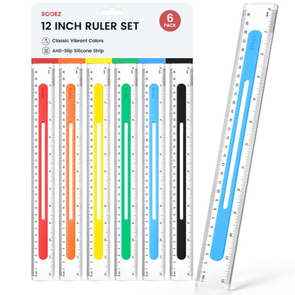 Sooez 3 Pack Ruler 12 Inch, Anti-Slip Clear Rulers for Kids School, Pastels
