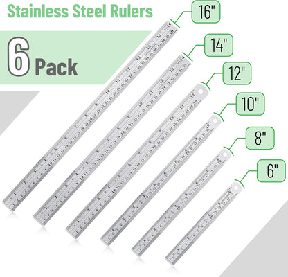 Mr. Pen- Metal Straight Edge Ruler, 6 pcs, 6", 8", 10", 12", 14", 16"