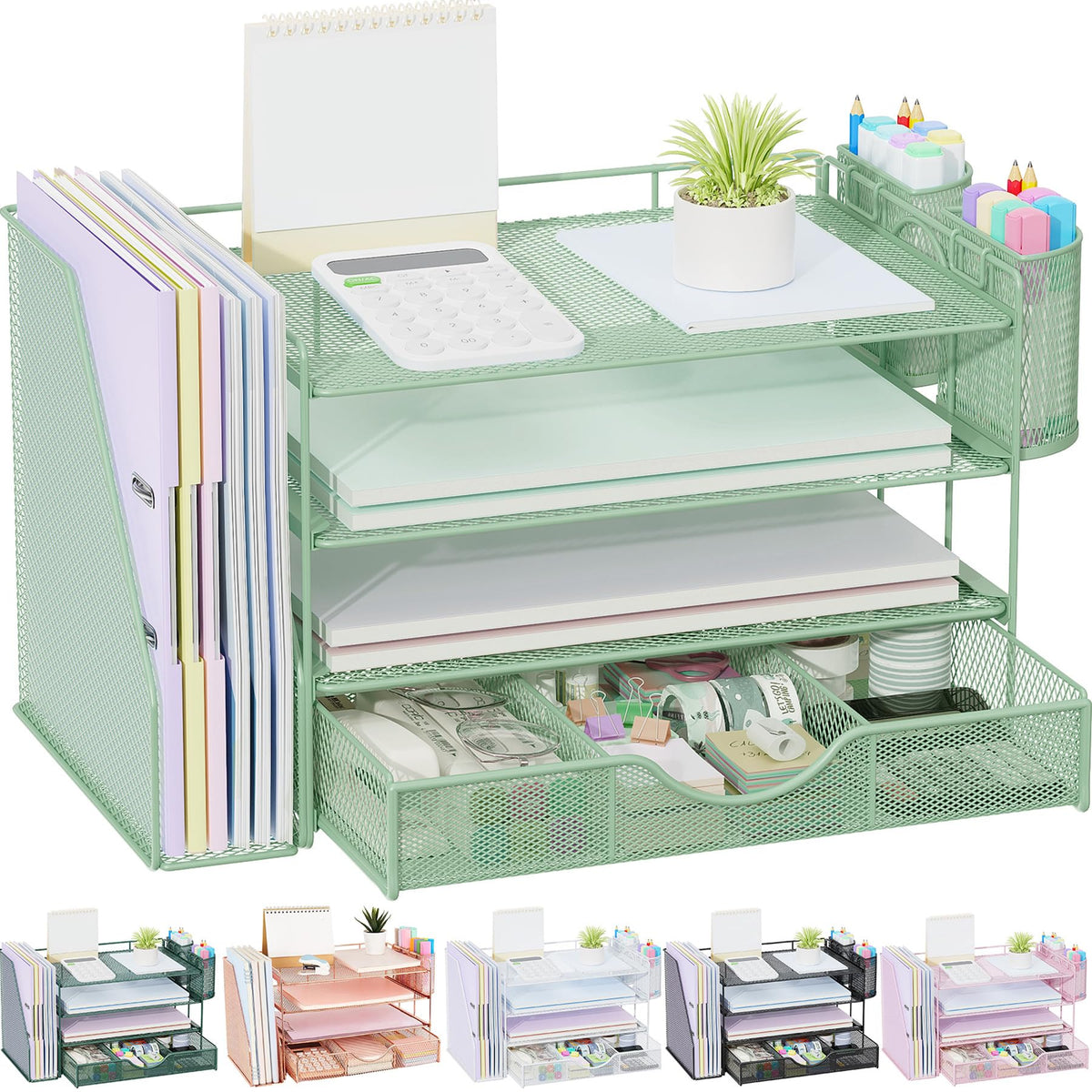 gianotter Metal Mesh Desk Organizers and Accessories with File Holder