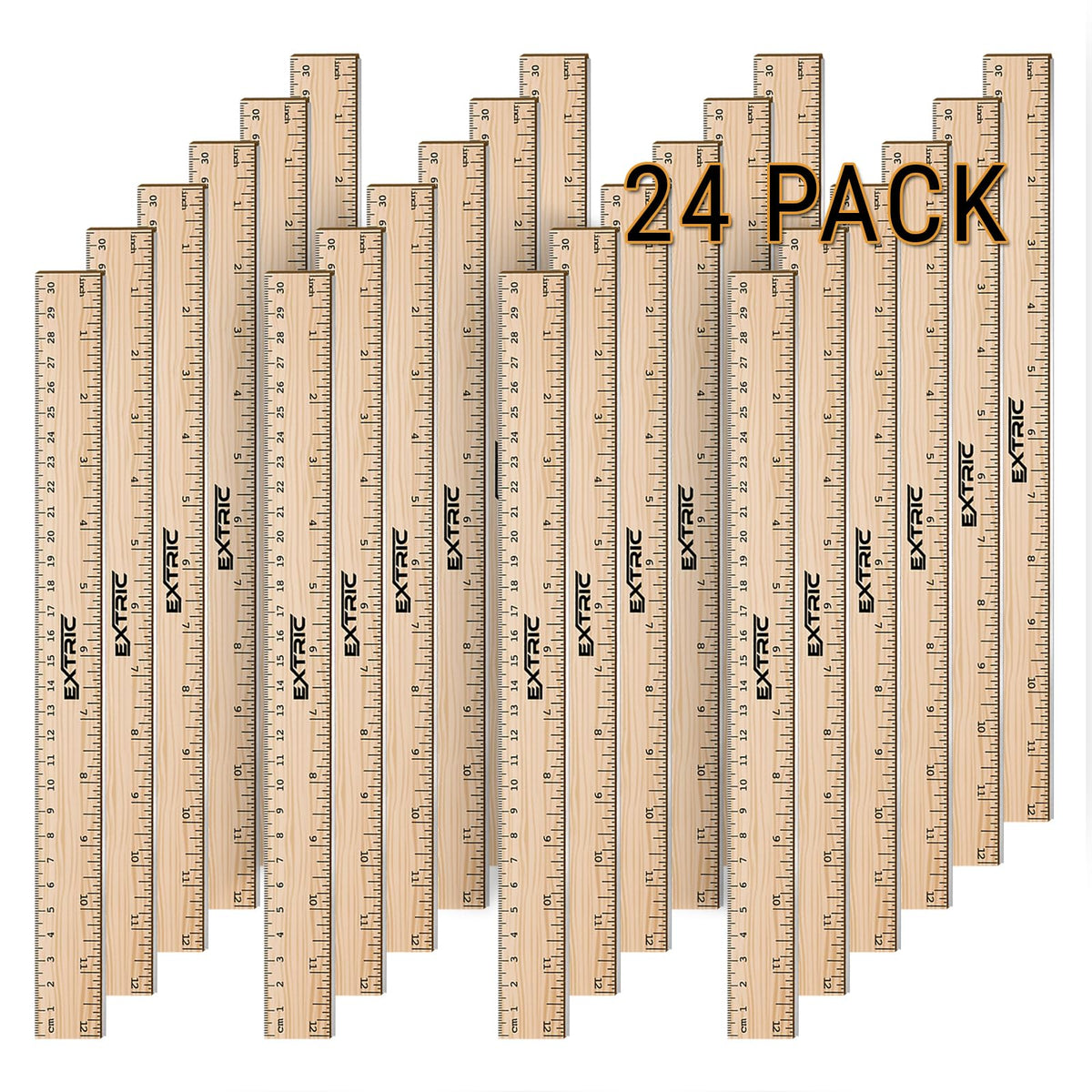 EXTRIC Ruler 12 Inch Wooden Ruler with Metal Edge for Kids 4 Pack