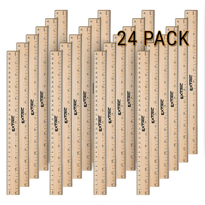 EXTRIC Ruler 12 Inch Wooden Ruler with Metal Edge for Kids 4 Pack