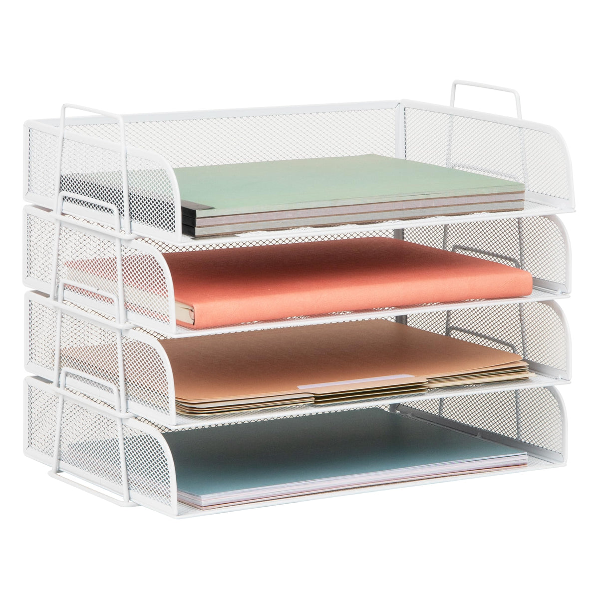 Mind Reader Stackable Paper Tray, Desktop Organizer, File Storage, Office, Metal Mesh, 4 Pcs., Black