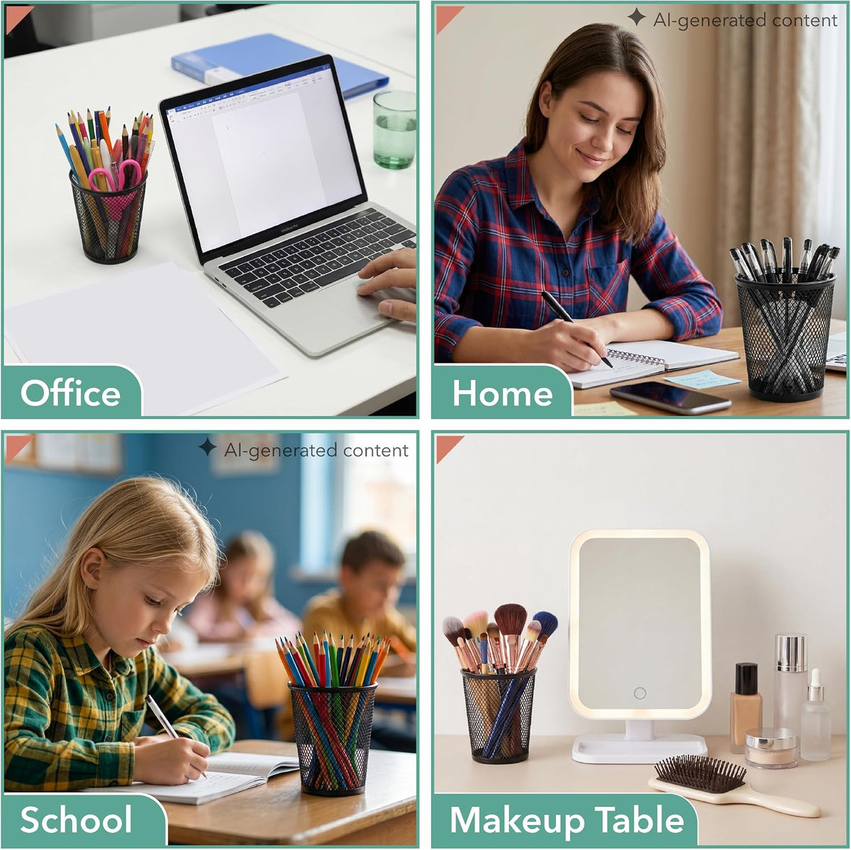 Mr. Pen- Mesh Pencil Holder Set, 6 Pack, Metal Desk Organizer Cups