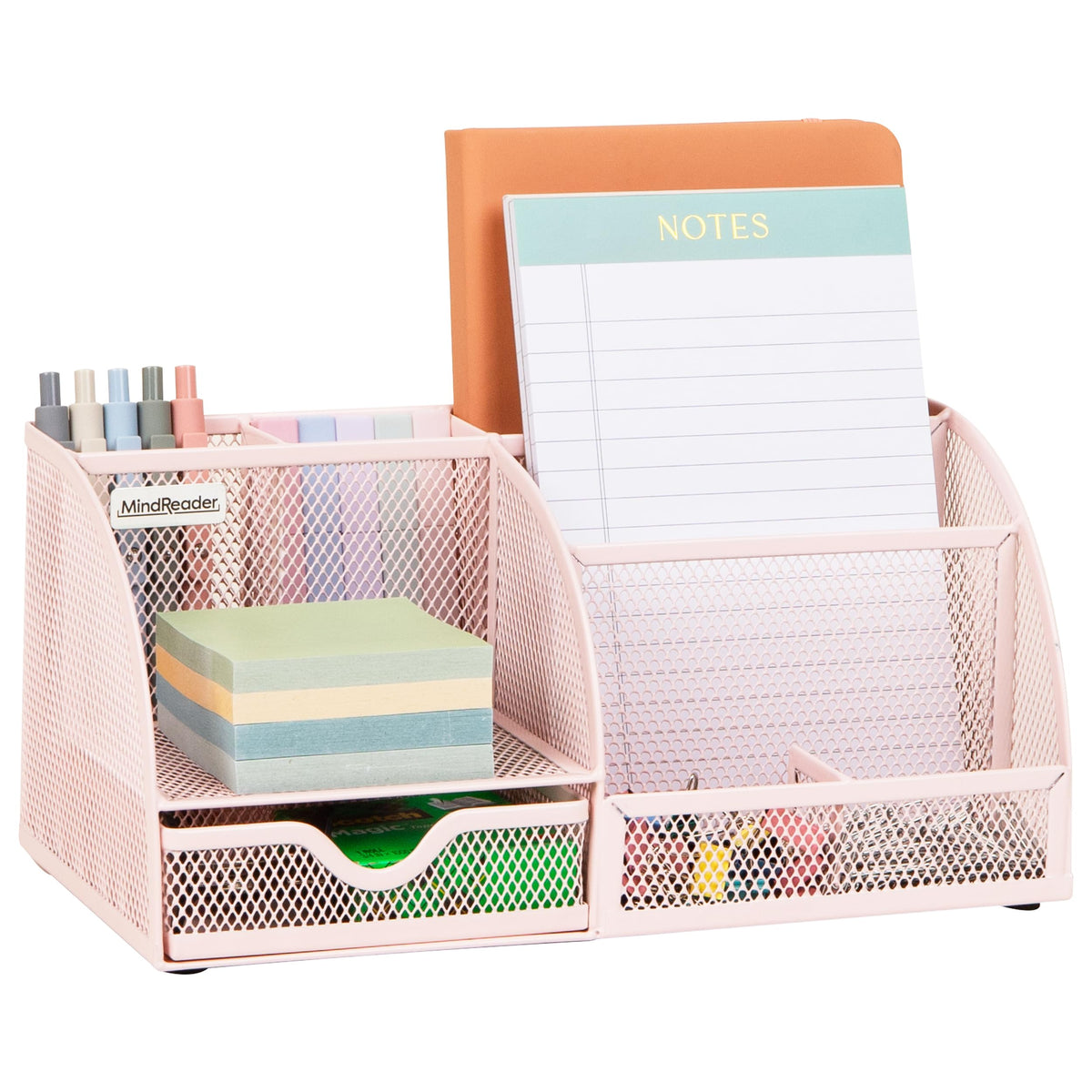 Mind Reader 7-Compartment Desktop Organizer, Metal Mesh Desk Organizer for Pens, Sticky Notes, Mail and Office Supplies, Black