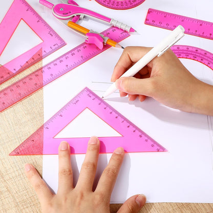 Zonon 7 Pcs Geometry Math Set with Compass Protractor Rulers, Pink
