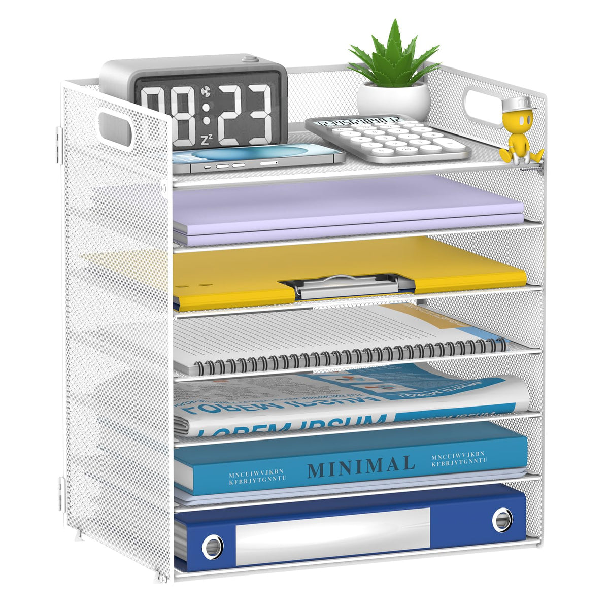 7 Tier Paper Organizer for Desk with Letter Trays & Handle Black