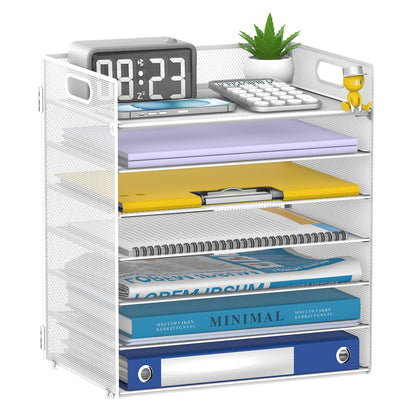 7 Tier Paper Organizer for Desk with Letter Trays & Handle Black