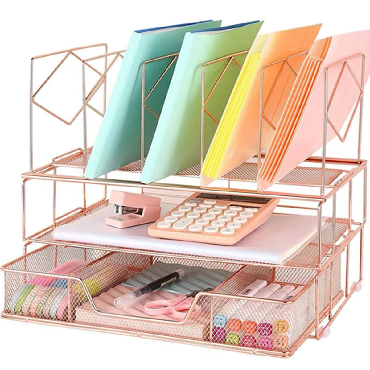 Desk Organizers and Accessories, 2-Tier Desk Organizer with Drawer, Black