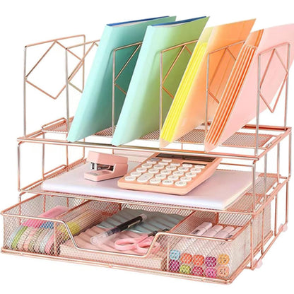 Desk Organizers and Accessories, 2-Tier Desk Organizer with Drawer, Black