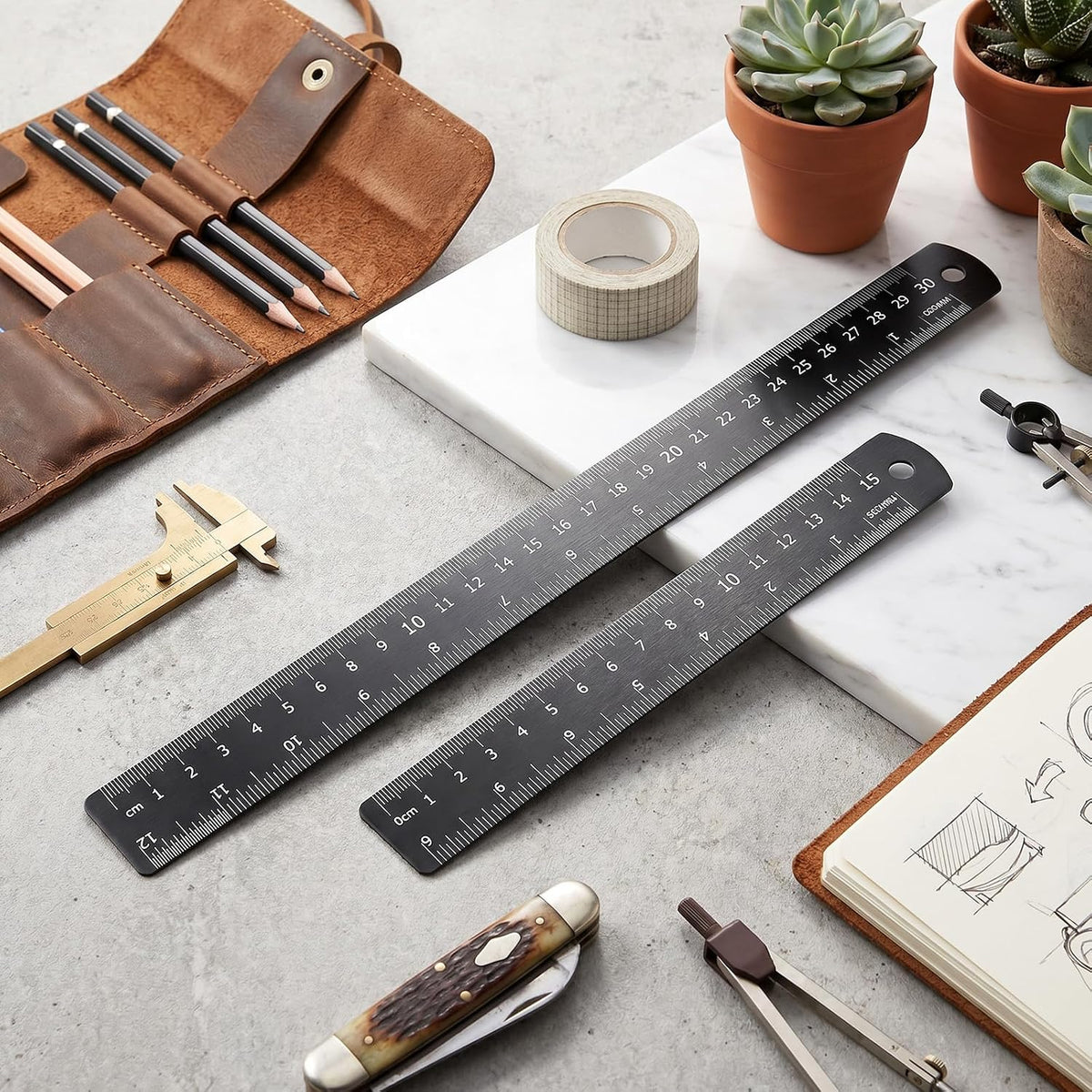 Metal Ruler Kit 12 Inch (30 CM) + 6 Inch (15 CM), Stainless Steel
