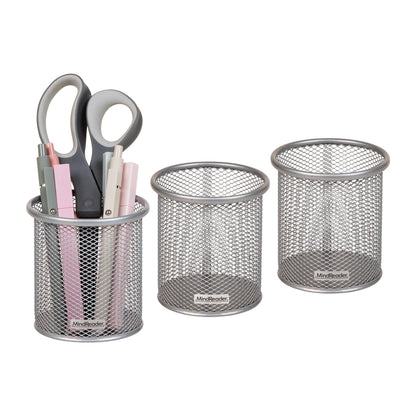 Mind Reader Pen and Accessories Holder, Desktop Organizer, Office, Metal Mesh, 3.5"L x 3.5"W x 3.75"H, Set of 3, Black