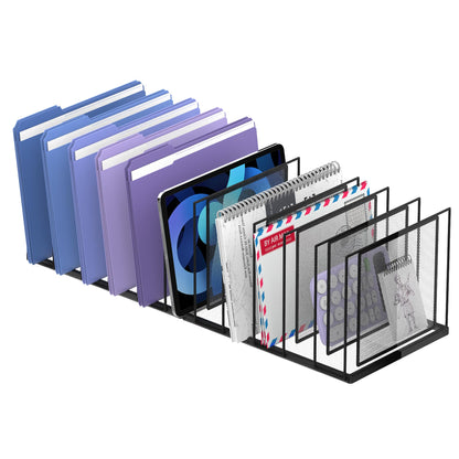 File Organizer for Desk, 5-Section Vertical File Sorter, Paper Holder Organizer Standing Metal File Folder for Office Home Classroom, Black
