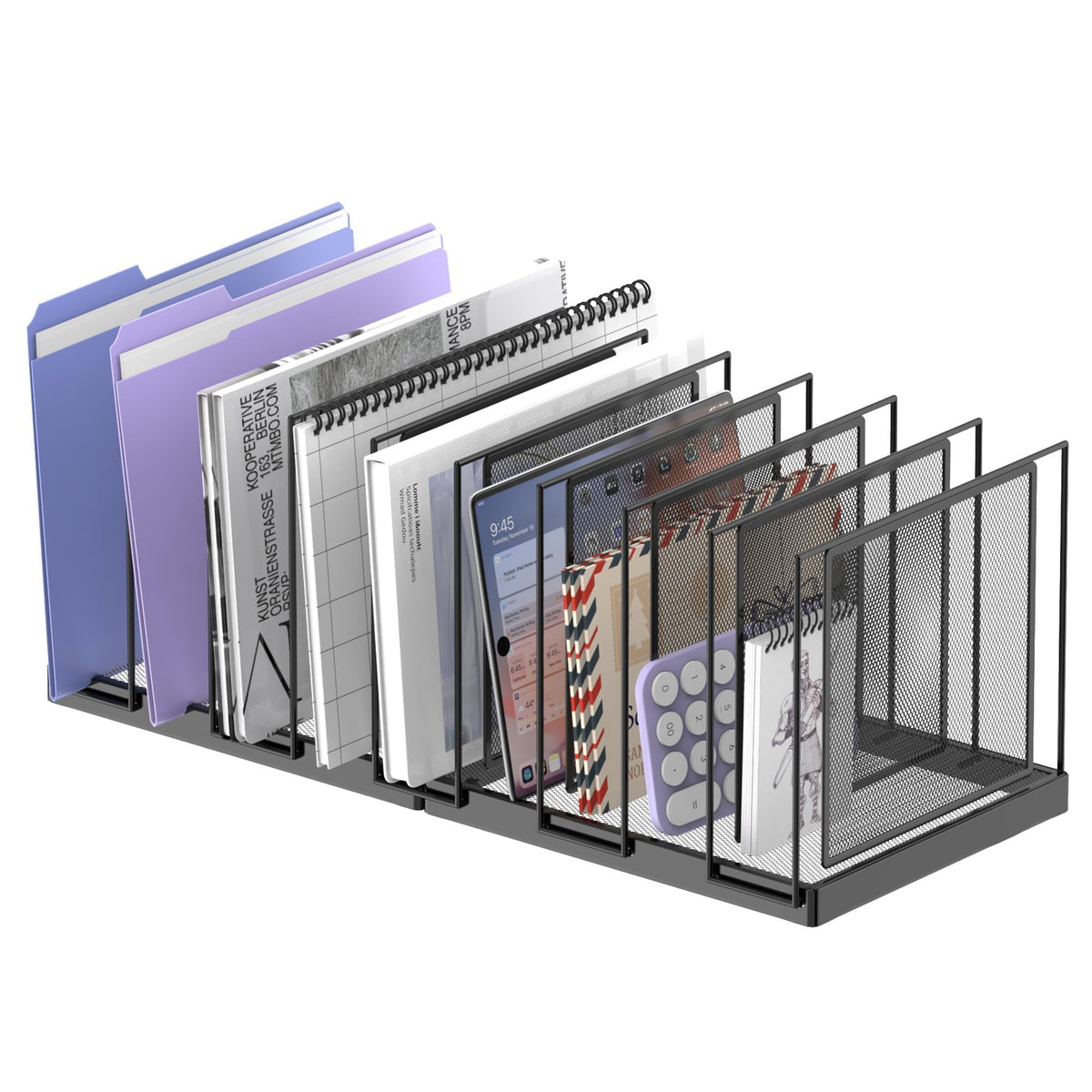 File Organizer for Desk, 5-Section Vertical File Sorter, Paper Holder Organizer Standing Metal File Folder for Office Home Classroom, Black