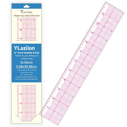 YLaziion Clear Ruler for Sewing 2x12 Inch Grid Graph Ruler 1.4mm Thick PVC