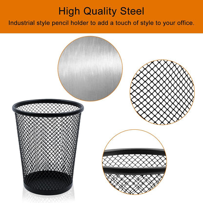 HSYMQ Desk Pencil Pen Holder, Wire Mesh Pen Cup Holder for Desk Organizer and Office Desk Accessories (3 Pack)