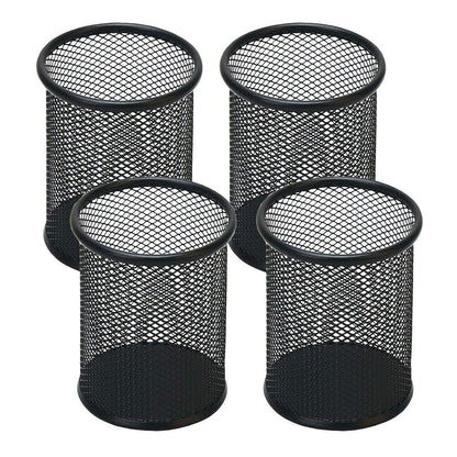 Pen Holder Mesh Pencil Holder Metal Pen Holder Cup Pencil Cup Holder for Desk Office Pen Organizer Black, 4 Pack