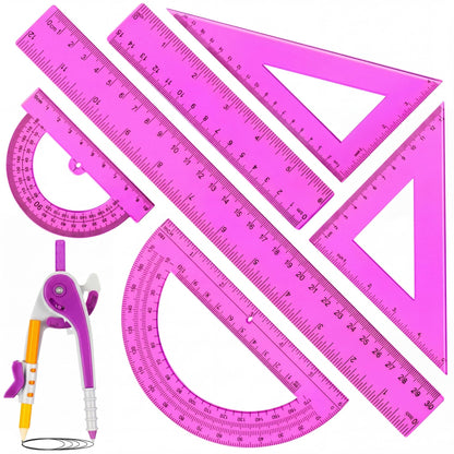 Zonon 7 Pcs Geometry Math Set with Compass Protractor Rulers, Pink