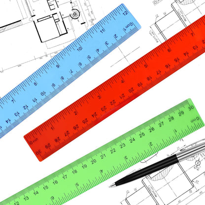 Unjoo Clear Plastic Ruler 12 Inch Straight Rulers, Assorted Colors (8 Pack)