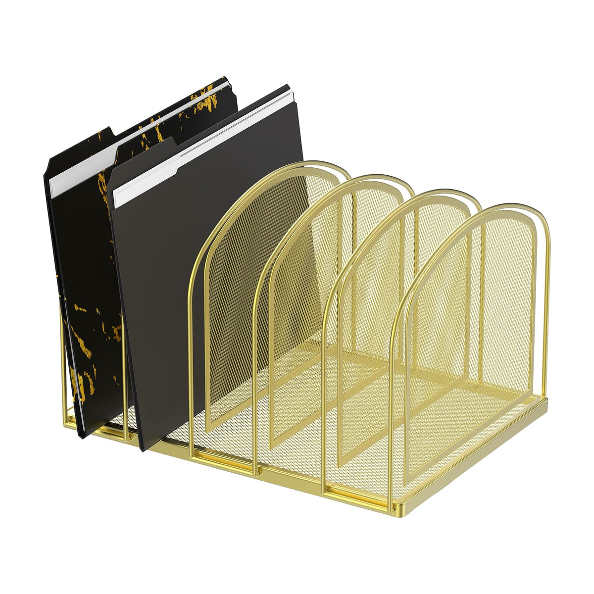 SUPEASY 5-Section File Organizer for Desk, Metal File Folder Holder, Black