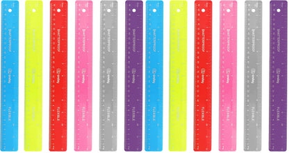 Emraw 12 inches (30 cm) Shatterproof Flexible Rulers Designed in Black, Blue, Green, Pink, Purple, and Orange - Great for School, Home, & Office – (6 Pack)