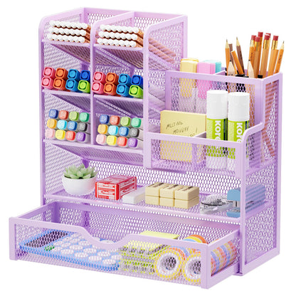 Marbrasse Mesh Pen Holder for Desk, Multi-Functional Pencil Organizer with Drawer, Desk Organizers and Accessories for Office Art Supplies (Black)