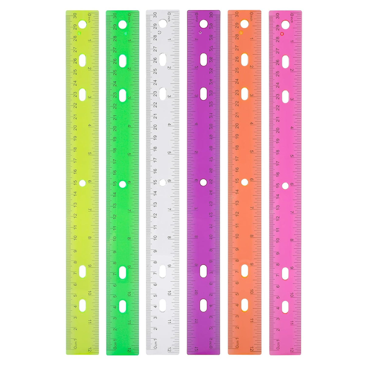 Rulers with Holes for Three-Ring Binders for School Supplies, Flexible Ruler 12 Inch for Classroom, Matrix Ruler Clear 6 Pack