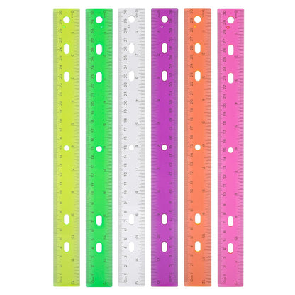 Rulers with Holes for Three-Ring Binders for School Supplies, Flexible Ruler 12 Inch for Classroom, Matrix Ruler Clear 6 Pack