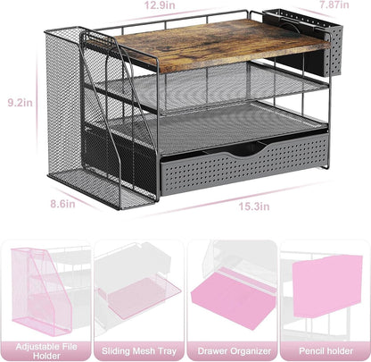 Wood Desk Organizers and Accessories with File Holder & Catalog Racks