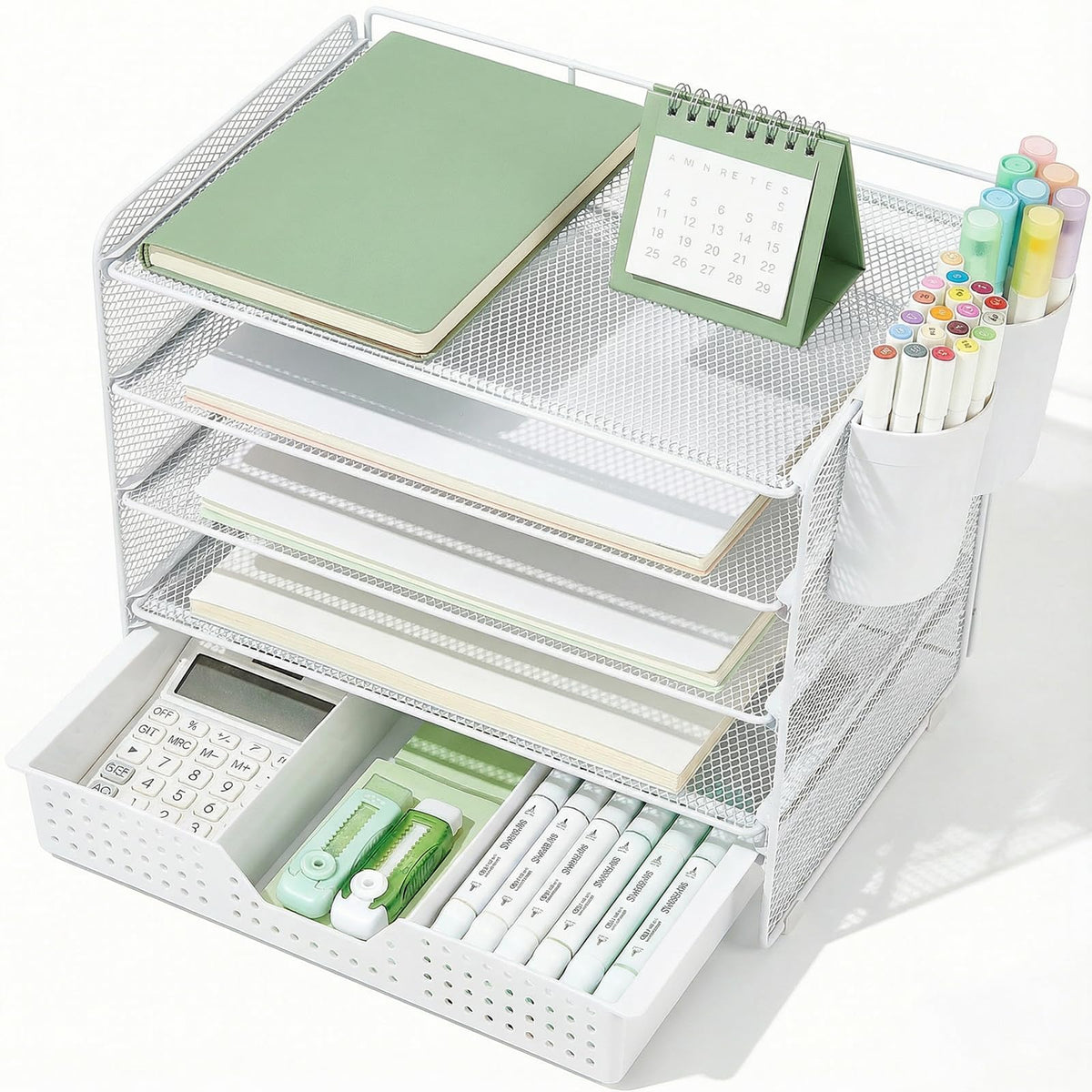 LEKETREE Desk Organizers and Accessories, 5-Tier Paper Letter Tray Organizer with File Holder, Desktop Organizer for Office Supplies (Black)