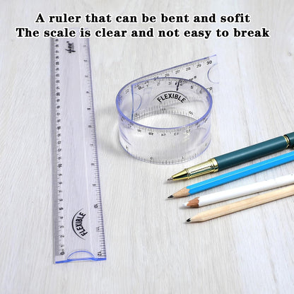 Grevosea 2 PCS Flexible Ruler 12 Inch Bendable Clear Plastic Ruler