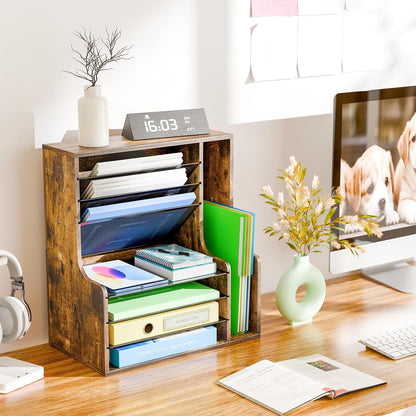 Simple Trending 7- Tier Desk File Organizer, Paper Organizer, Rustic Brown
