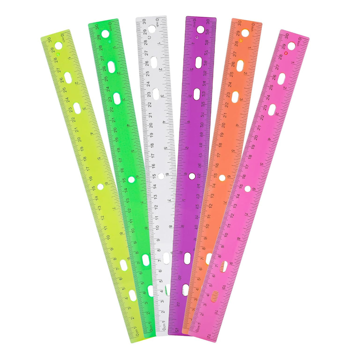 Rulers with Holes for Three-Ring Binders for School Supplies, Flexible Ruler 12 Inch for Classroom, Matrix Ruler Clear 6 Pack