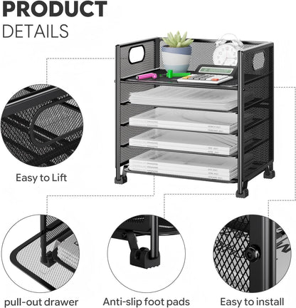 Simple Trending 5-Tier Paper Tray Organizer, File Organizer for Desk, Black