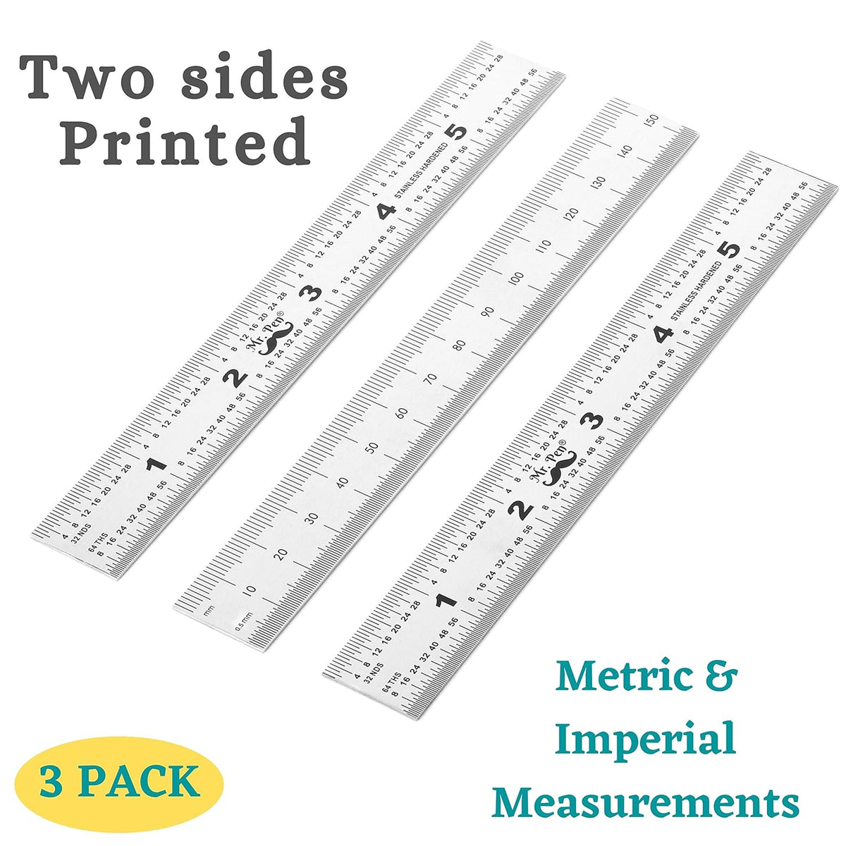 Mr. Pen- Machinist Ruler, 3 Pack, 6 Inch, Stainless Steel Metric & Imperial