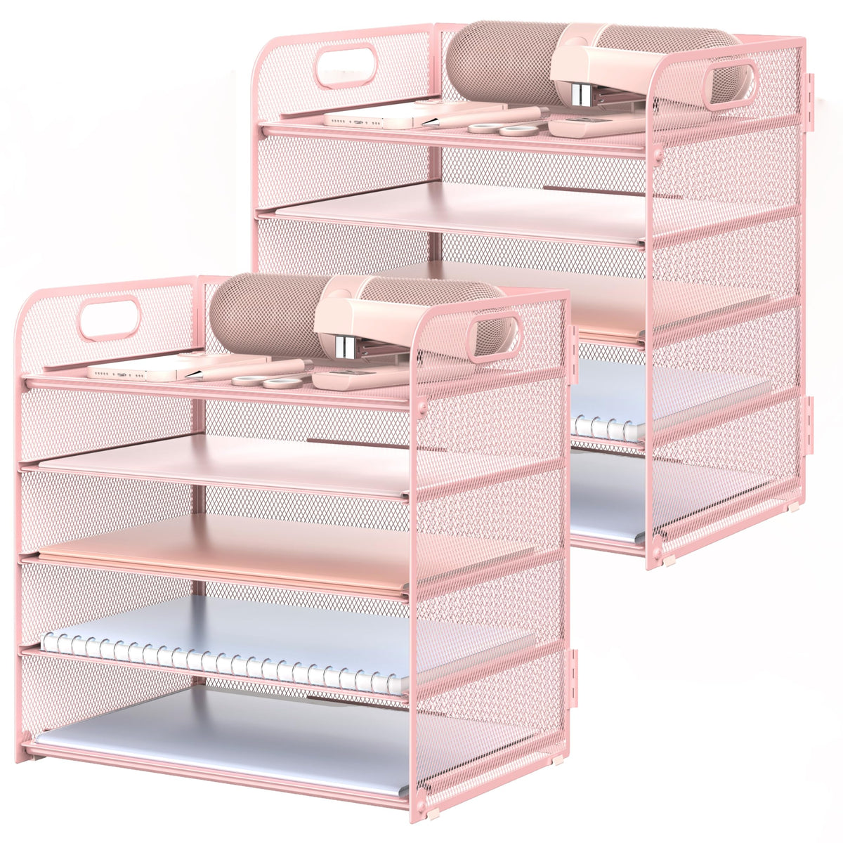 Letter Tray Paper Organizer 5-Tier Desk Organizer File Organizer Paper Holder with Handle, Metal Desktop Document Shelf Tray Office Classroom Organization - Black