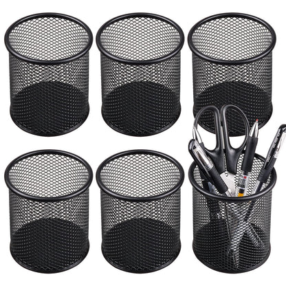 QYH Mesh Pencil Holder for Desk 6 Pack, Metal Pen Cup Black