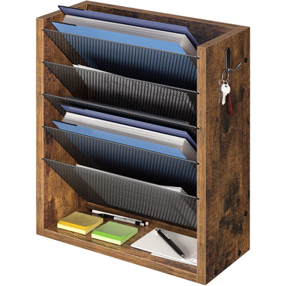 Wooden Mail Organizer, Desk Organizer with 3 Adjustable Shelves