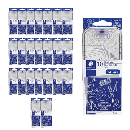STAEDTLER 10-Piece Math Set with Metal Compass, 6" Ruler & Triangle Squares, 45° & 30/60° Set Squares, Alphabet Stencil - Measuring Tools
