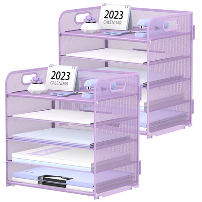 Supeasy 5 Trays Paper Organizer Letter Tray with Handle-Mesh Desk File Holders, Paper Sorter Desk Organizer for Office, Home, Classroom or School