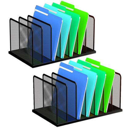 Kuntine.B Desk File Organizer Upright Mesh Desktop Organizer File Sorter Office Organization File Holder for Home, Office & Classroom (Black, 1 Pack 5-Section)