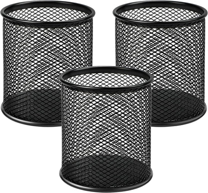 MaxGear Pen Holder for Desk 3 Pack,Mesh Metal, Non-Slip EVA Pad, 3.7’’ Tall
