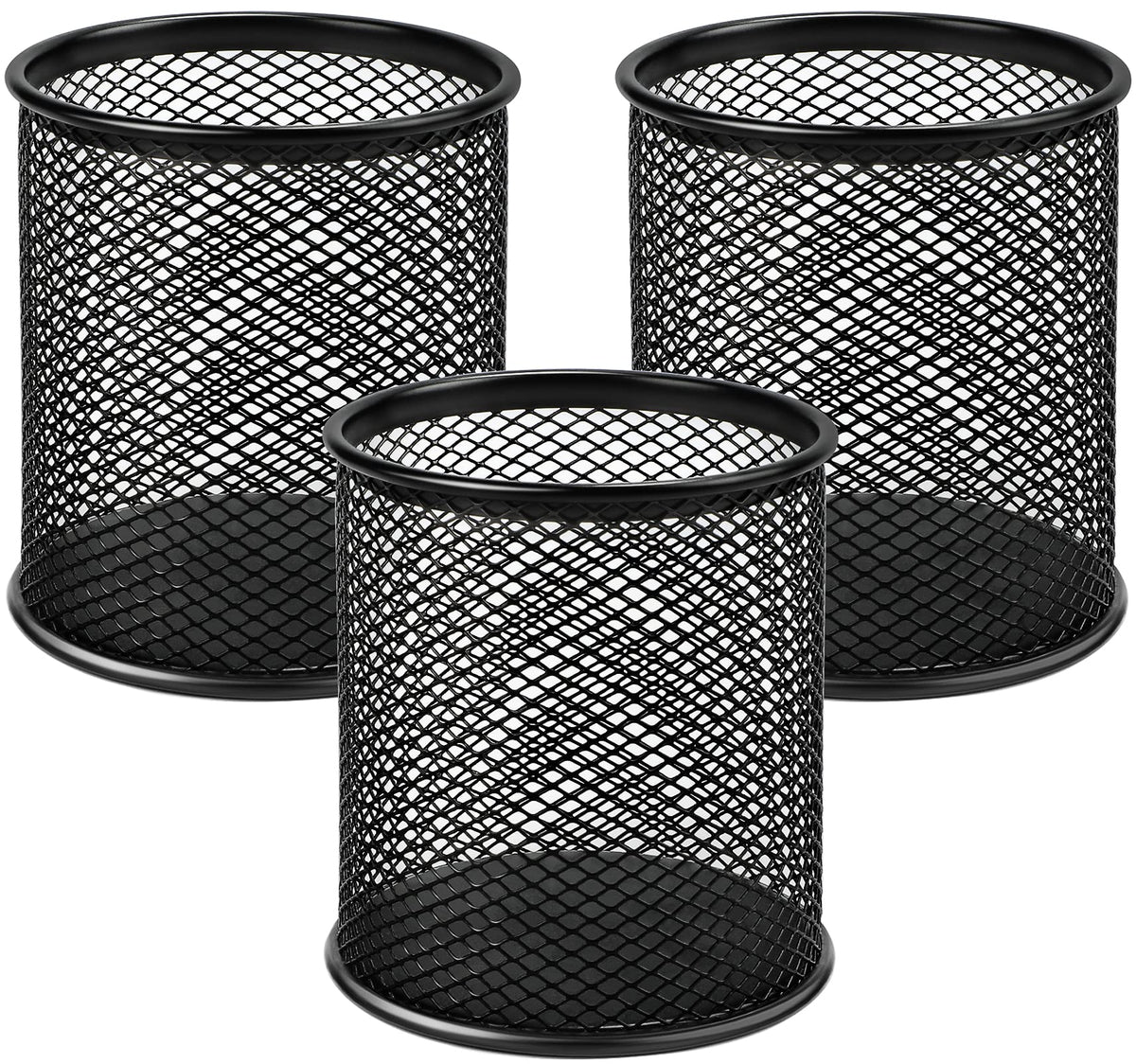 MaxGear Pen Holder for Desk 3 Pack,Mesh Metal, Non-Slip EVA Pad, 3.7’’ Tall