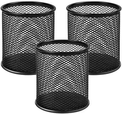 MaxGear Pen Holder for Desk 3 Pack,Mesh Metal, Non-Slip EVA Pad, 3.7’’ Tall