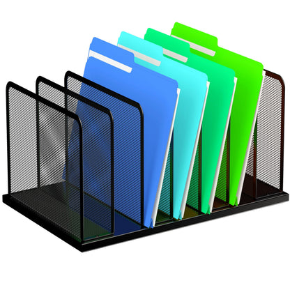 Kuntine.B Desk File Organizer Upright Mesh Desktop Organizer File Sorter Office Organization File Holder for Home, Office & Classroom (Black, 1 Pack 5-Section)
