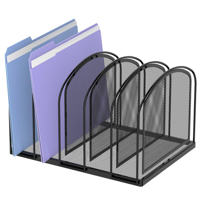 SUPEASY 5-Section File Organizer for Desk, Metal File Folder Holder, Black