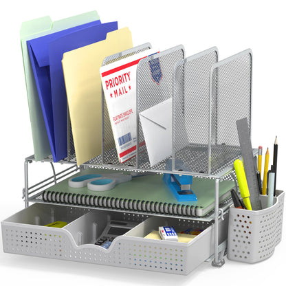 Simple Houseware Desk File Organizer for Office Supplies w/Drawer, Black