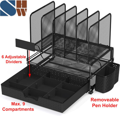 Simple Houseware Desk File Organizer for Office Supplies w/Drawer, Black