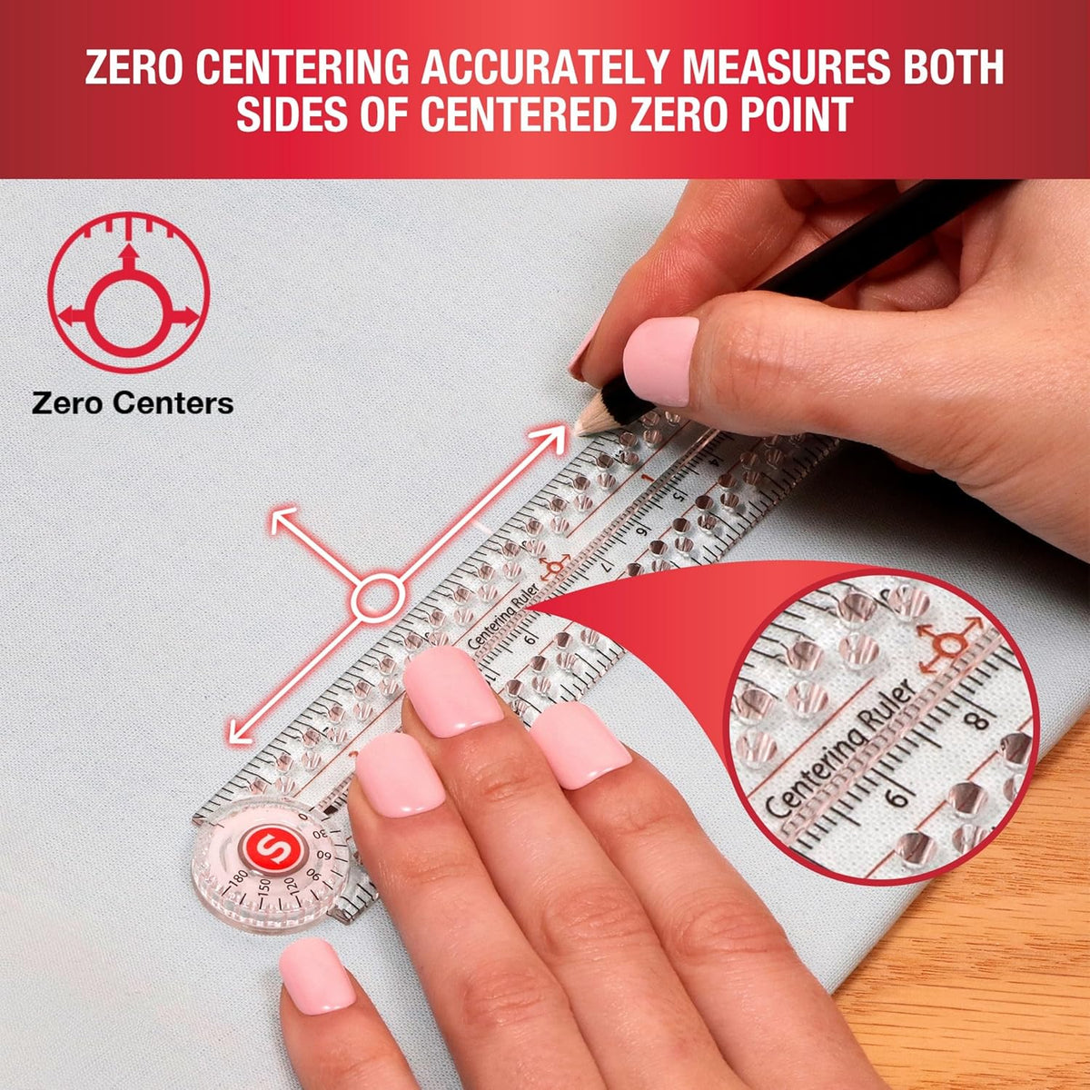 SINGER 12-Inch Folding Ruler with Precision Marking & Zero-Centering for Sewing, Quilting, Crafting & Patternmaking - Clear Metric Ruler - 15 Increment Quick Angle Ruler, Folds to 6”