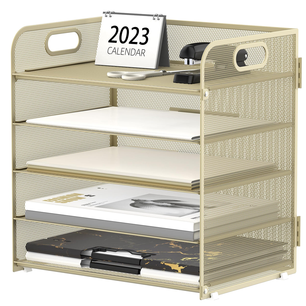 Supeasy 5 Trays Paper Organizer Letter Tray with Handle-Mesh Desk File Holders, Paper Sorter Desk Organizer for Office, Home, Classroom or School