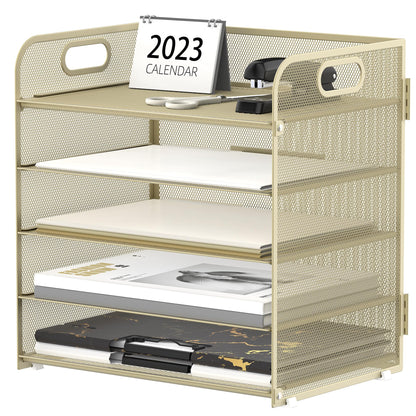 Supeasy 5 Trays Paper Organizer Letter Tray with Handle-Mesh Desk File Holders, Paper Sorter Desk Organizer for Office, Home, Classroom or School